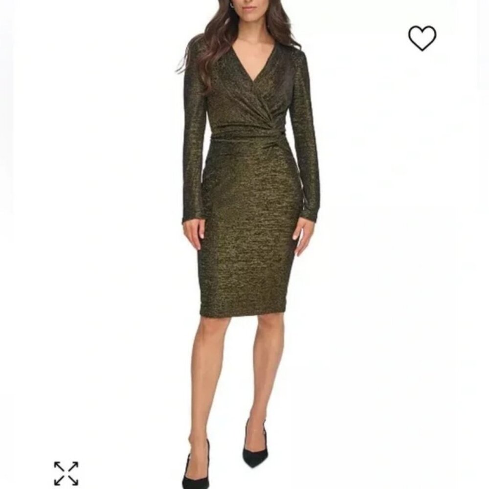 NWT Calvin Klein Petite Metallic Faux Wrap Sheath Dress 2P